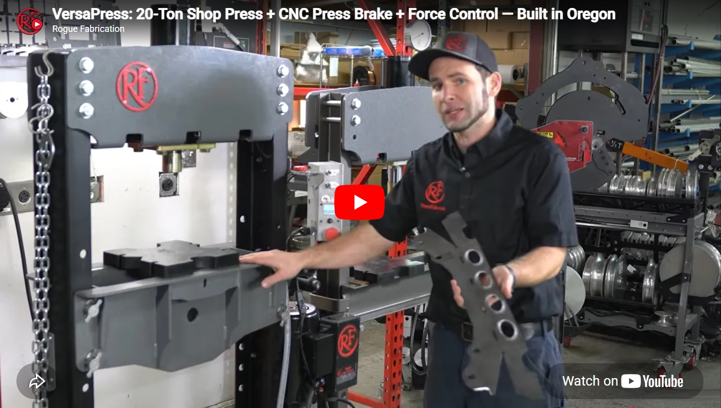 VersaPress 20-ton hydraulic shop press with force control — watch how it works, built in Sandy, Oregon by Rogue Fabrication